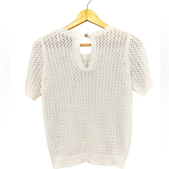 LOFT XS Scalloped Keyhole Back Open Knit Crochet Top Short Sleeved Hippy Boho - Picture 5 of 7